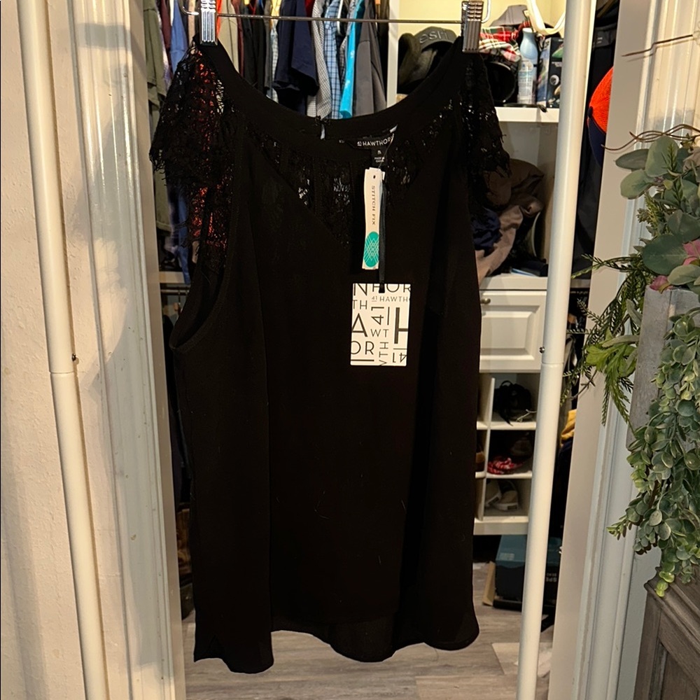 Black Lace Trim Women's Top